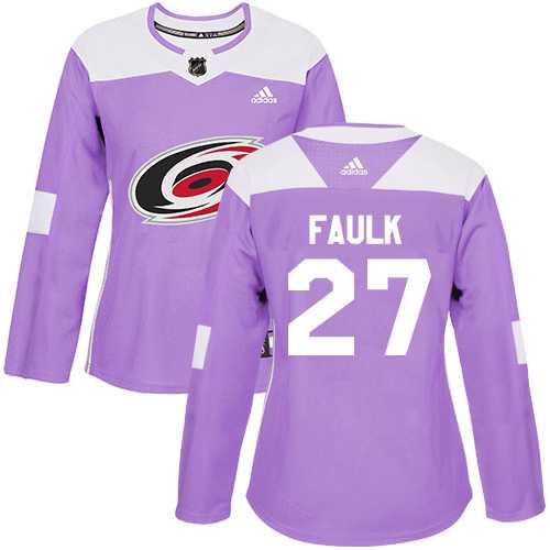 Womwen's Adidas Carolina Hurricanes #27 Justin Faulk Purple Authentic Fights Cancer Stitched NHL Jersey