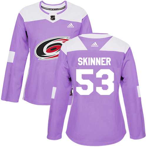 Womwen's Adidas Carolina Hurricanes #53 Jeff Skinner Purple Authentic Fights Cancer Stitched NHL Jersey