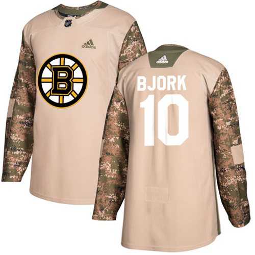 Youth Adidas Boston Bruins #10 Anders Bjork Camo Authentic 2017 Veterans Day Stitched NHL Jersey