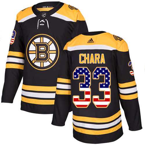 Youth Adidas Boston Bruins #33 Zdeno Chara Black Home Authentic USA Flag Stitched NHL Jersey