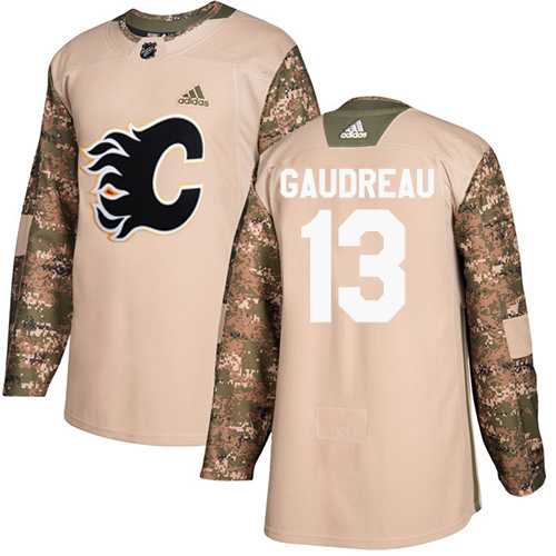 Youth Adidas Calgary Flames #13 Johnny Gaudreau Camo Authentic 2017 Veterans Day Stitched NHL Jersey