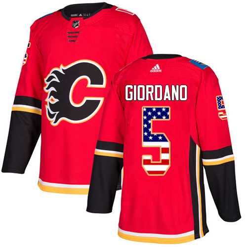 Youth Adidas Calgary Flames #5 Mark Giordano Red Home Authentic USA Flag Stitched NHL Jersey