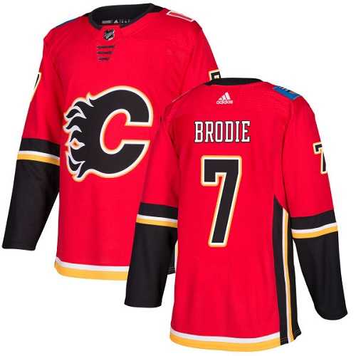Youth Adidas Calgary Flames #7 TJ Brodie Red Home Authentic Stitched NHL Jersey
