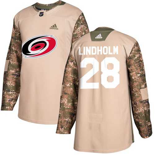 Youth Adidas Carolina Hurricanes #28 Elias Lindholm Camo Authentic 2017 Veterans Day Stitched NHL Jersey