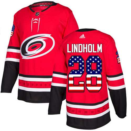 Youth Adidas Carolina Hurricanes #28 Elias Lindholm Red Home Authentic USA Flag Stitched NHL Jersey
