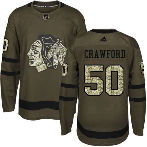 Youth Adidas Chicago Blackhawks #50 Corey Crawford Green Salute to Service Stitched NHL Jersey