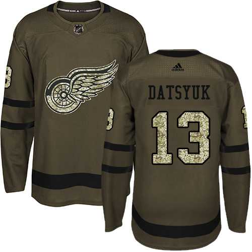Youth Adidas Detroit Red Wings #13 Pavel Datsyuk Green Salute to Service Stitched NHL Jersey