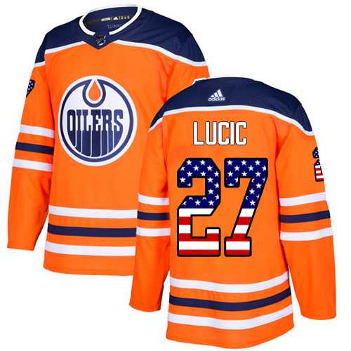 Youth Adidas Edmonton Oilers #27 Milan Lucic Orange Home Authentic USA Flag Stitched NHL Jersey