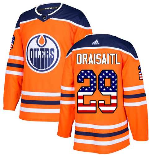 Youth Adidas Edmonton Oilers #29 Leon Draisaitl Orange Home Authentic USA Flag Stitched NHL Jersey
