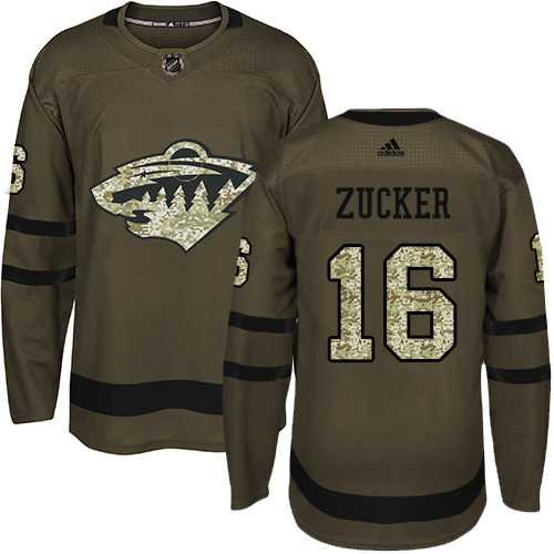Youth Adidas Minnesota Wild #16 Jason Zucker Green Salute to Service Stitched NHL Jersey