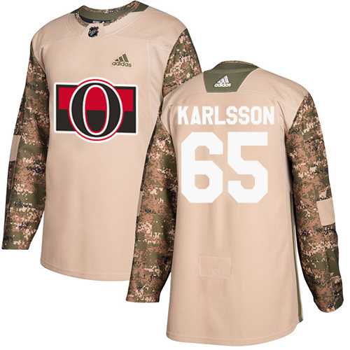 Youth Adidas Ottawa Senators #65 Erik Karlsson Camo Authentic 2017 Veterans Day Stitched NHL Jersey
