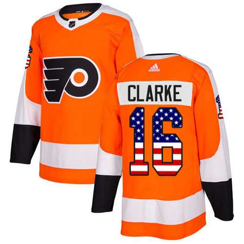 Youth Adidas Philadelphia Flyers #16 Bobby Clarke Orange Home Authentic USA Flag Stitched NHL Jersey