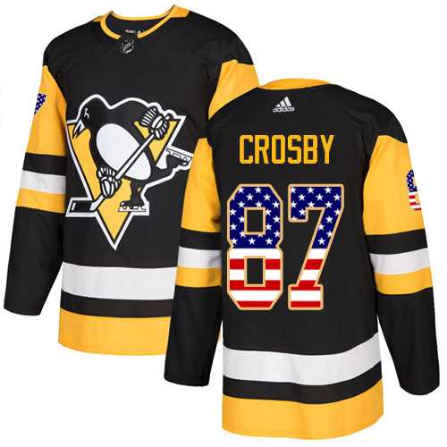 Youth Adidas Pittsburgh Penguins #87 Sidney Crosby Black Home Authentic USA Flag Stitched NHL Jersey