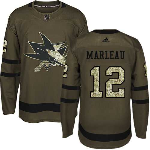 Youth Adidas San Jose Sharks #12 Patrick Marleau Green Salute to Service Stitched NHL Jersey