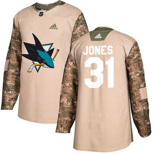 Youth Adidas San Jose Sharks #31 Martin Jones Camo Authentic 2017 Veterans Day Stitched NHL Jersey