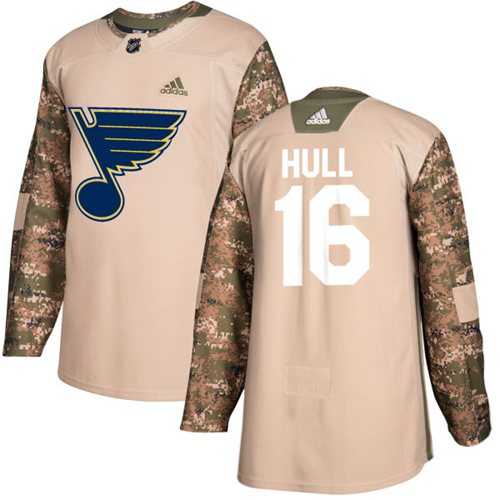 Youth Adidas St. Louis Blues #16 Brett Hull Camo Authentic 2017 Veterans Day Stitched NHL Jersey