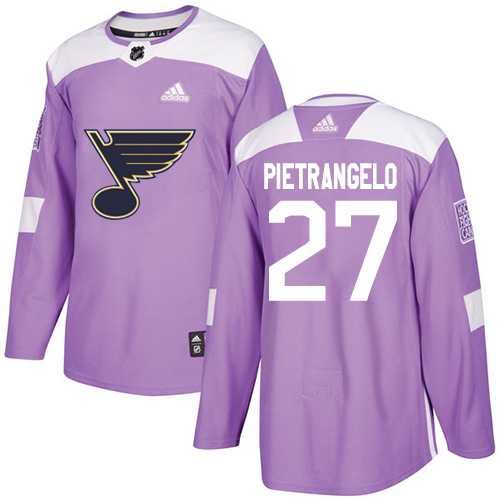 Youth Adidas St. Louis Blues #27 Alex Pietrangelo Purple Authentic Fights Cancer Stitched NHL Jersey