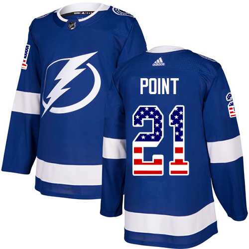 Youth Adidas Tampa Bay Lightning #21 Brayden Point Blue Home Authentic USA Flag Stitched NHL Jersey