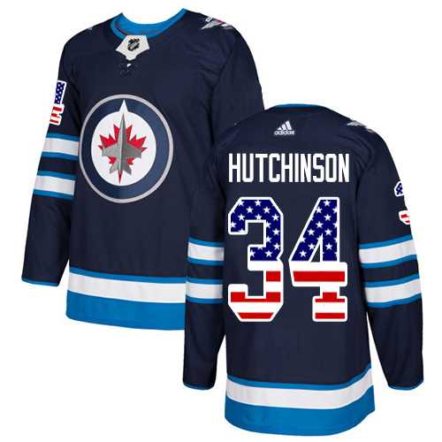 Youth Adidas Winnipeg Jets #34 Michael Hutchinson Navy Blue Home Authentic USA Flag Stitched NHL Jersey