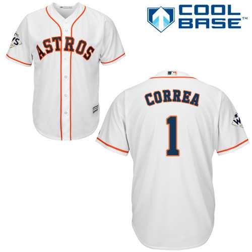 Youth Houston Astros #1 Carlos Correa White Cool Base 2017 World Series Bound Stitched MLB Jersey