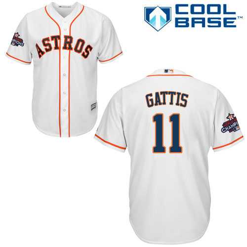 Youth Houston Astros #11 Evan Gattis White Cool Base 2017 World Series Champions Stitched MLB Jersey