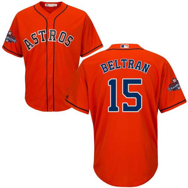Youth Houston Astros #15 Carlos Beltran Orange Cool Base 2017 World Series Champions Stitched MLB Jersey
