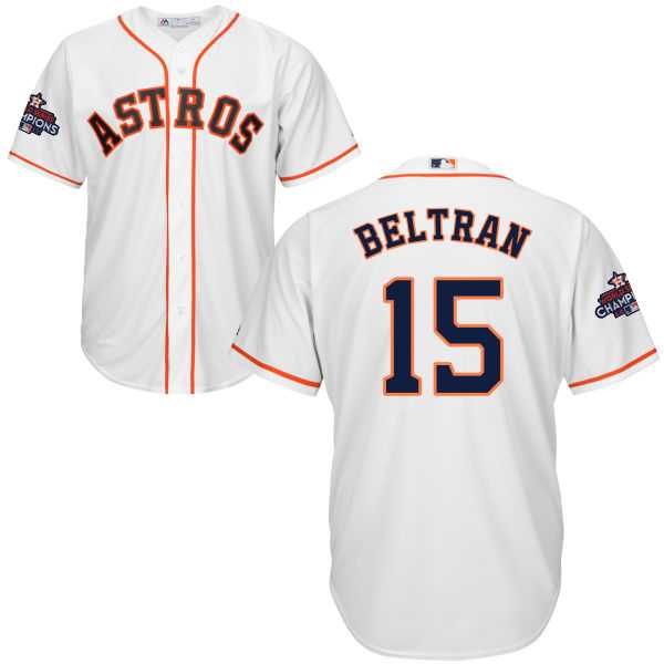 Youth Houston Astros #15 Carlos Beltran White Cool Base 2017 World Series Champions Stitched MLB Jersey