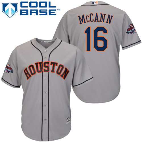 Youth Houston Astros #16 Brian McCann Grey Cool Base 2017 World Series Champions Stitched MLB Jersey