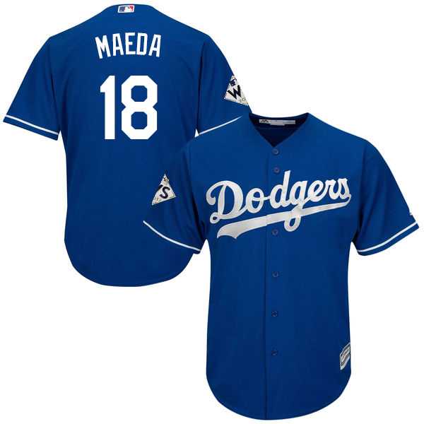 Youth Los Angeles Dodgers #18 Kenta Maeda Blue Cool Base 2017 World Series Bound Stitched MLB Jersey