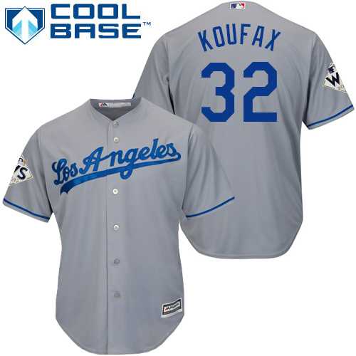 Youth Los Angeles Dodgers #32 Sandy Koufax Grey Cool Base 2017 World Series Bound Stitched Youth MLB Jersey