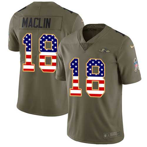 Youth Nike Baltimore Ravens #18 Jeremy Maclin Olive USA Flag Stitched NFL Limited 2017 Salute to Service Jersey