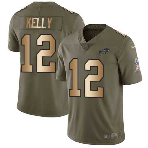 Youth Nike Buffalo Bills #12 Jim Kelly Olive Gold Stitched NFL Limited 2017 Salute to Service Jersey