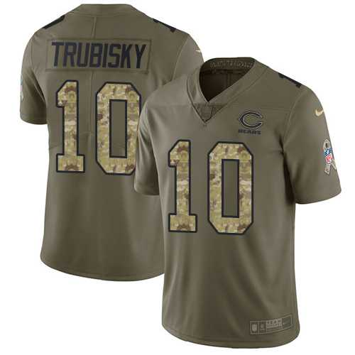 Youth Nike Chicago Bears #10 Mitchell Trubisky Olive Camo Stitched NFL Limited 2017 Salute to Service Jersey