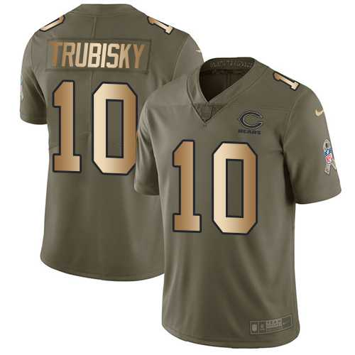 Youth Nike Chicago Bears #10 Mitchell Trubisky Olive Gold Stitched NFL Limited 2017 Salute to Service Jersey