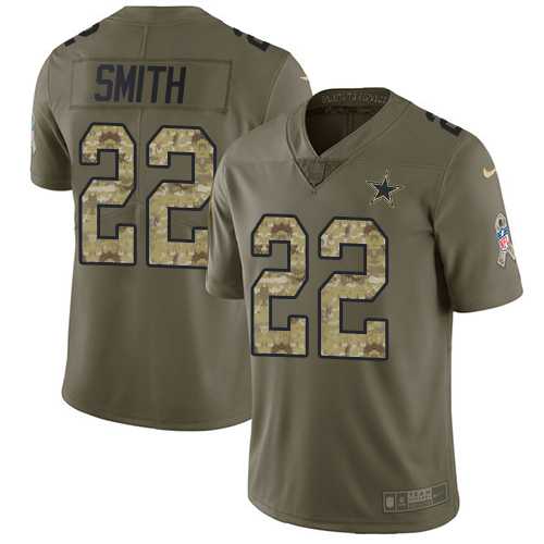 Youth Nike Dallas Cowboys #22 Emmitt Smith Olive Camo Stitched NFL Limited 2017 Salute to Service Jersey