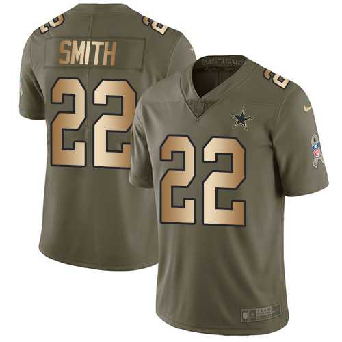 Youth Nike Dallas Cowboys #22 Emmitt Smith Olive Gold Stitched NFL Limited 2017 Salute to Service Jersey