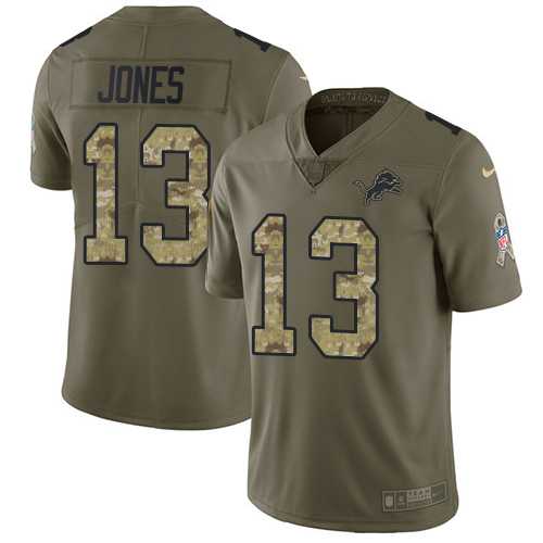 Youth Nike Detroit Lions #13 T.J. Jones Olive Camo Stitched NFL Limited 2017 Salute to Service Jersey