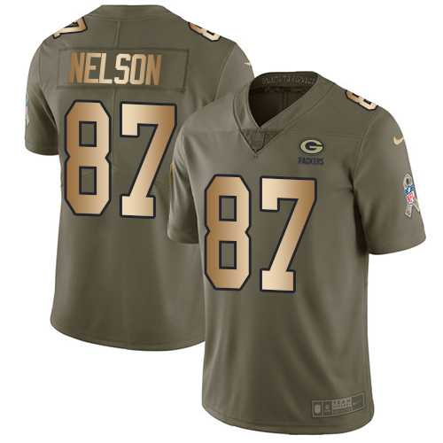 Youth Nike Green Bay Packers #87 Jordy Nelson Olive Gold Stitched NFL Limited 2017 Salute to Service Jersey