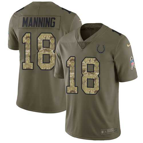 Youth Nike Indianapolis Colts #18 Peyton Manning Olive Camo Stitched NFL Limited 2017 Salute to Service Jersey