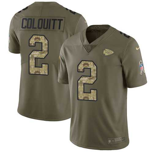 Youth Nike Kansas City Chiefs #2 Dustin Colquitt Olive Camo Stitched NFL Limited 2017 Salute to Service Jersey