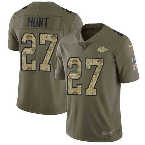 Youth Nike Kansas City Chiefs #27 Kareem Hunt Olive Camo Stitched NFL Limited 2017 Salute to Service Jersey