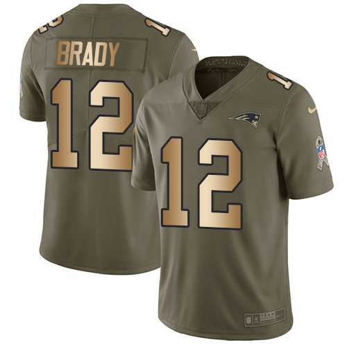 Youth Nike New England Patriots #12 Tom Brady Olive Gold Stitched NFL Limited 2017 Salute to Service Jersey