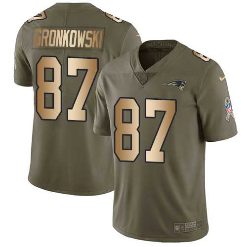 Youth Nike New England Patriots #87 Rob Gronkowski Olive Gold Stitched NFL Limited 2017 Salute to Service Jersey