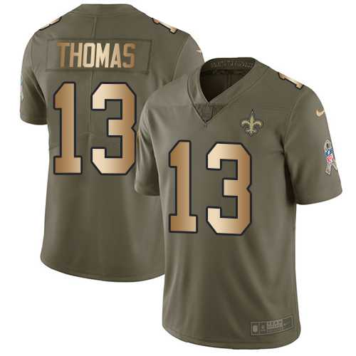 Youth Nike New Orleans Saints #13 Michael Thomas Olive Gold Stitched NFL Limited 2017 Salute to Service Jersey