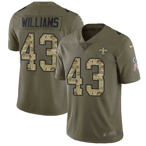 Youth Nike New Orleans Saints #43 Marcus Williams Olive Camo Stitched NFL Limited 2017 Salute to Service Jersey