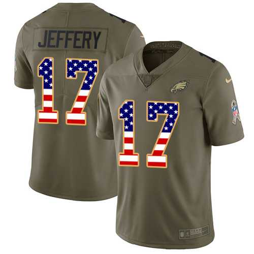Youth Nike Philadelphia Eagles #17 Alshon Jeffery Olive USA Flag Stitched NFL Limited 2017 Salute to Service Jersey