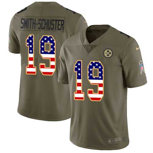 Youth Nike Pittsburgh Steelers #19 JuJu Smith-Schuster Olive USA Flag Stitched NFL Limited 2017 Salute to Service Jersey