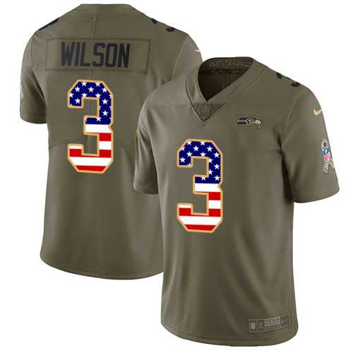 Youth Nike Seattle Seahawks #3 Russell Wilson Olive USA Flag Stitched NFL Limited 2017 Salute to Service Jersey