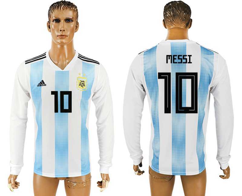 Argentina #10 MESSI Home 2018 FIFA World Cup Long Sleeve Thailand Soccer Jersey