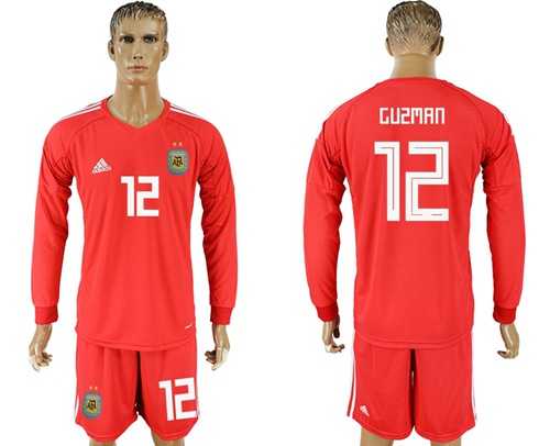 Argentina #12 Guzman Red Long Sleeves Goalkeeper Soccer Country Jersey